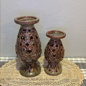 Set of Large Glazed Candleholders